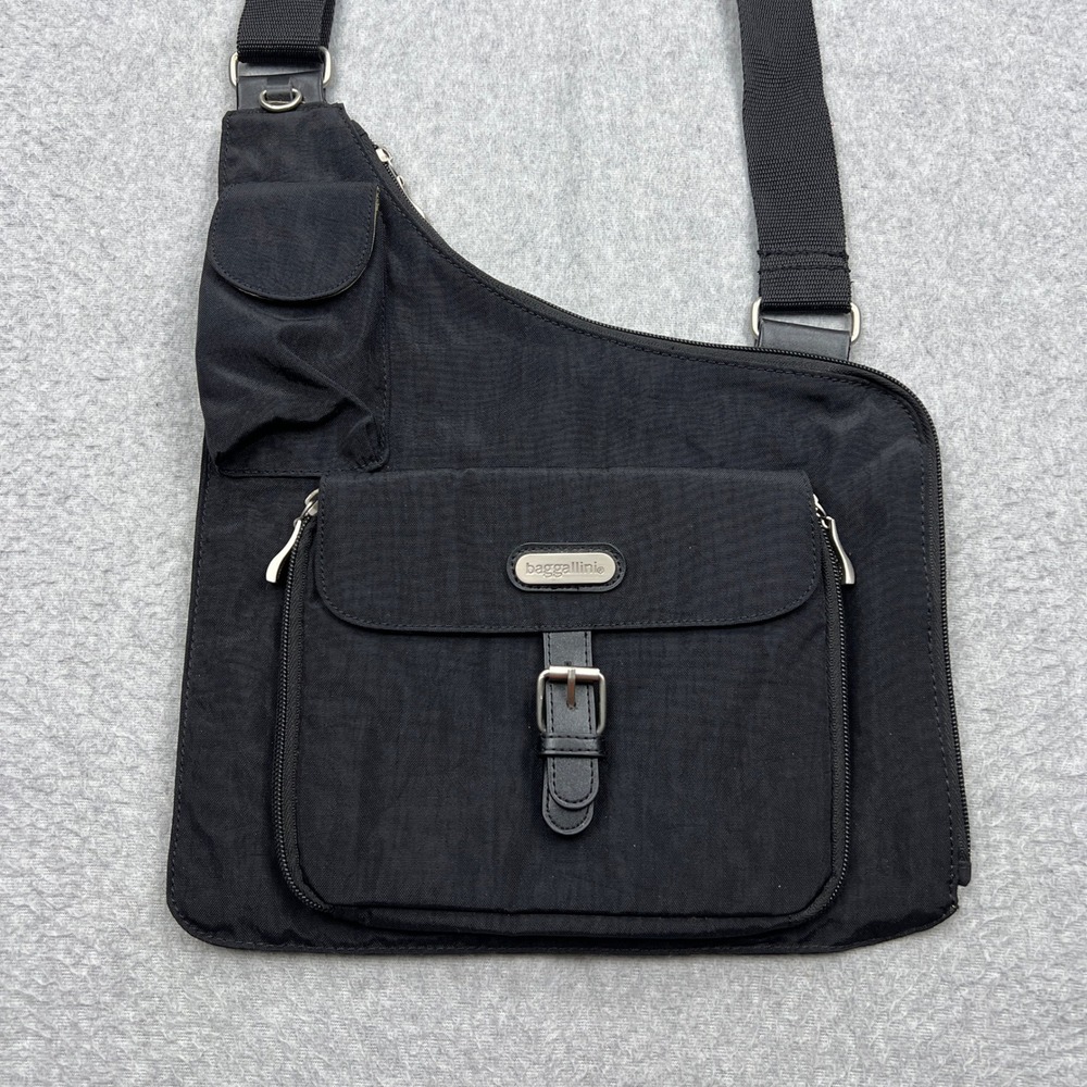 Baggallini Uptown Sling Crossbodyโ Bag Black Nylon Travel Multi-Pocket Ergonomic